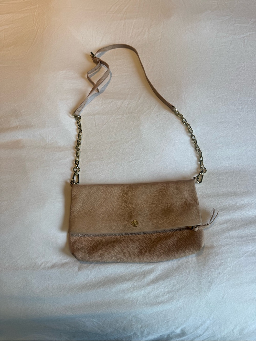 Tory Burch Pebbled Leather Crossbody in Taupe